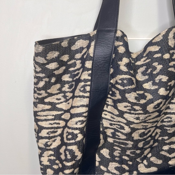 Iris & Ink Cow Leather Linen Animal Print Tote - Picture 7 of 16